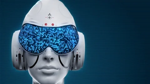 Artificial Intelligence. head of the robot in search of danger Stock Footage 126233285