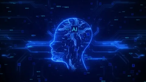 Artificial intelligence head silhouette digital circuits data flow futuristic Stock Footage 333857088