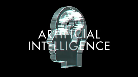 Artificial intelligence head symbol 3d glass animation Stock Footage 330050619