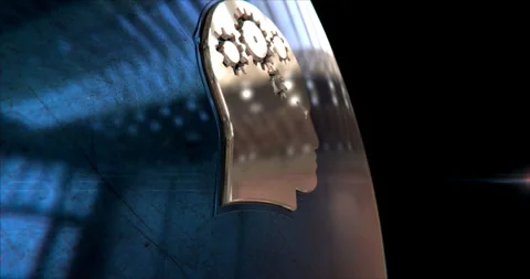 Artificial intelligence head symbol 3d metal style animation Stock Footage 330050770