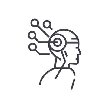 Artificial intelligence head thinking concept vector thin line icon, symbol Stock Illustration