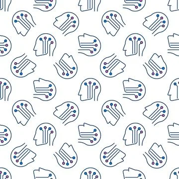 Artificial Intelligence Head vector AI colored seamless pattern イラスト素材