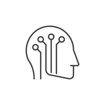 Artificial Intelligence Head vector Robot concept outline icon Stock Illustration