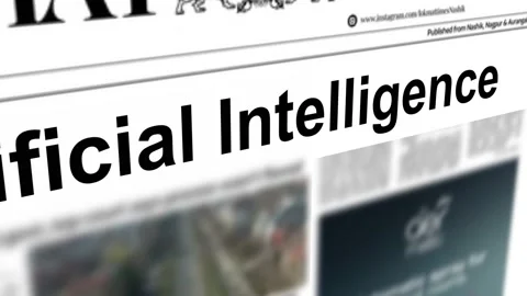 Artificial intelligence headline printing on newspapers concept. 4K Stock Footage 231997843