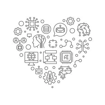 Artificial Intelligence Heart - AI Technology concept outline banner Illustrazione stock