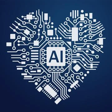 Artificial intelligence heart. Machine learning design. AI digital technology Illustrazione stock