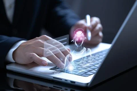 Artificial intelligence helps budding businessmen make money. Stockfoto's