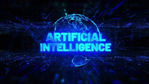 Artificial Intelligence in hologram globe rotation on Blue Digital Background. Stock Footage 147061387