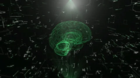Artificial intelligence Hologram of Human Brain scan AI concept Glowing Light Stock Footage 130384638