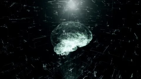 Artificial intelligence Hologram of Human Brain scan AI concept Glowing Light Stock Illustration