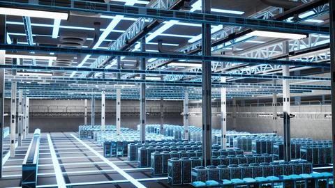 Artificial intelligence, holographic overlay and server rows in data center 스톡 사진