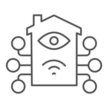 Artificial intelligence house and network thin line icon, smart home symbol Stock Illustration