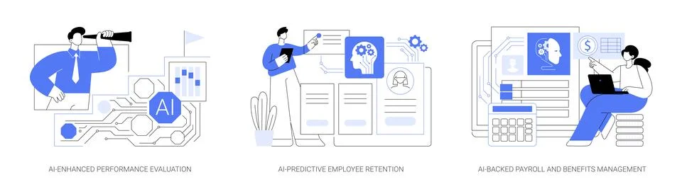 Artificial intelligence in HR abstract concept vector illustrations. Stockillustratie