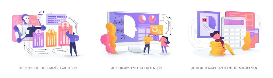 Artificial intelligence in HR abstract concept vector illustrations. Stock Illustration