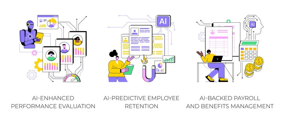 Artificial intelligence in HR abstract concept vector illustrations. Stock Illustration
