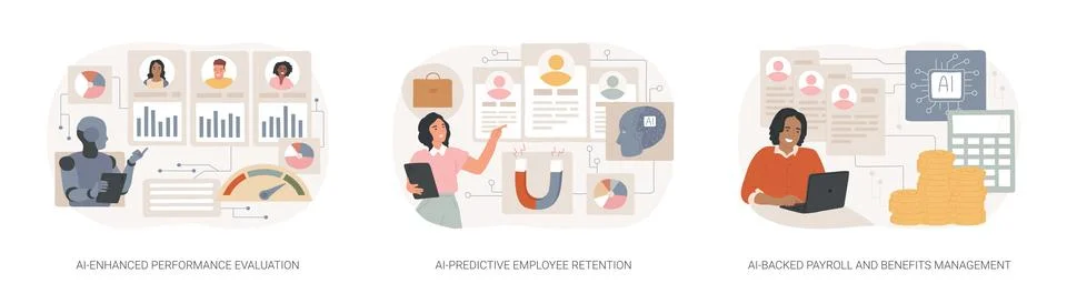 Artificial intelligence in HR abstract concept vector illustrations. Stock Illustration