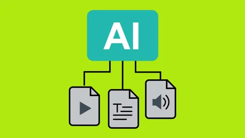 Artificial intelligence hub connecting to video, text and audio file icons .. Stock Footage 346981692