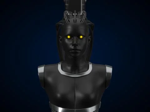 Artificial intelligence hub, dark droid version. 3d illustration, front view Stock Illustration
