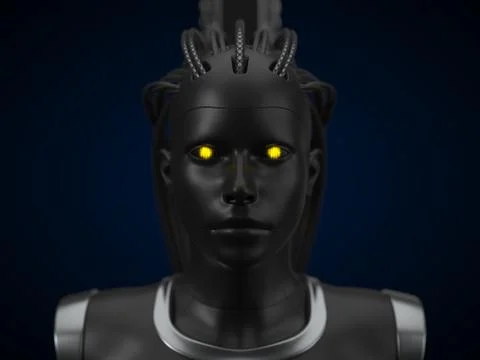 Artificial intelligence hub, dark droid version. 3d illustration, front view Illustrazione stock