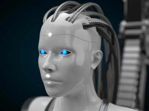 Artificial intelligence hub, white droid version. 3d illustration Stock Illustration