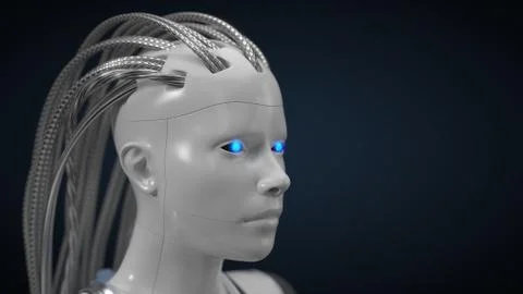 Artificial intelligence hub, white droid version. 3d illustration, close up view Stock Illustration