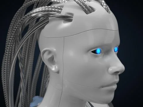 Artificial intelligence hub, white droid version. 3d illustration, close up view Stock Illustration