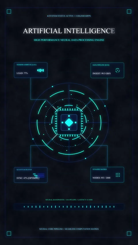 Artificial intelligence HUD loop futuristic blue tech motion graphic Stock Footage 346540028