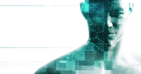 Artificial Intelligence Human With Abstract Data Flow Visualization Stock Footage 321440684