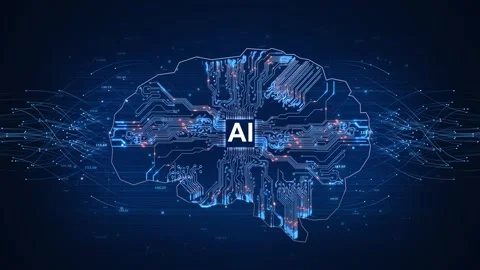 Artificial intelligence human brain animation. Futuristic circuit board. AI chip Stock Footage 311871040