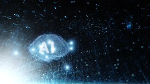 Artificial intelligence human brain with binary number loop animation Stock Footage 345683229