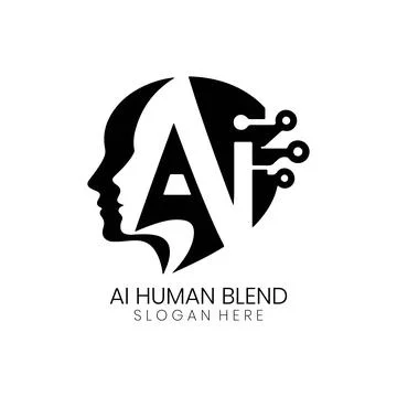 Artificial Intelligence Human Brain Logo Design with Tech Nodes Stock Illustration