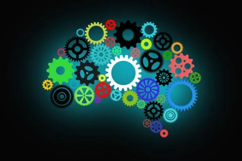 Artificial intelligence with human brain shape and gears Stock-Fotos