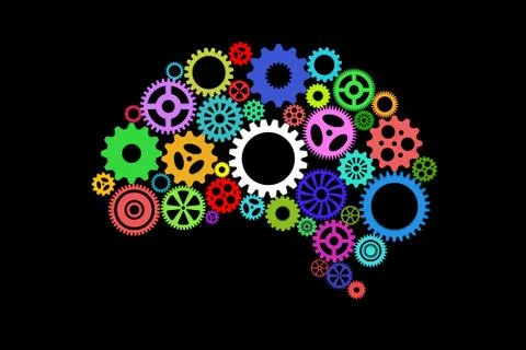 Artificial intelligence with human brain shape and gears Fotos Stock