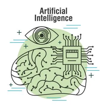 Artificial intelligence human brain vision and motherboard 스톡 일러스트