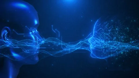 Artificial intelligence human connection background digital faces, flowing wave Stock Footage 340411120