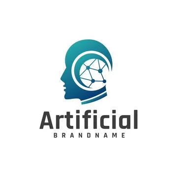 Artificial intelligence human face logo, human head communication vector desi Stock Illustration