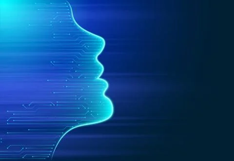 Artificial intelligence. Human face outline with circuit board inside. AI 스톡 일러스트