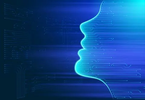 Artificial intelligence. Human face outline with circuit board inside. AI 스톡 일러스트