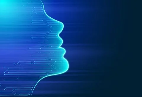 Artificial intelligence. Human face outline with circuit board inside. AI Illustrazione stock