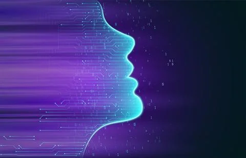 Artificial intelligence. Human face outline with circuit board inside. AI Illustrazione stock
