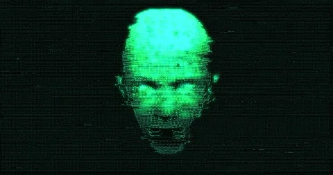 Artificial Intelligence Human Head Digital Noise Technology Animation Video stock 97476930