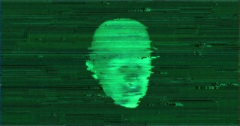 Artificial Intelligence Human Head Digital Noise Technology Animation Video stock 97506360