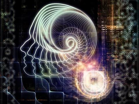 Artificial Intelligence Human Head with Digital Circuit Network Stock Illustration