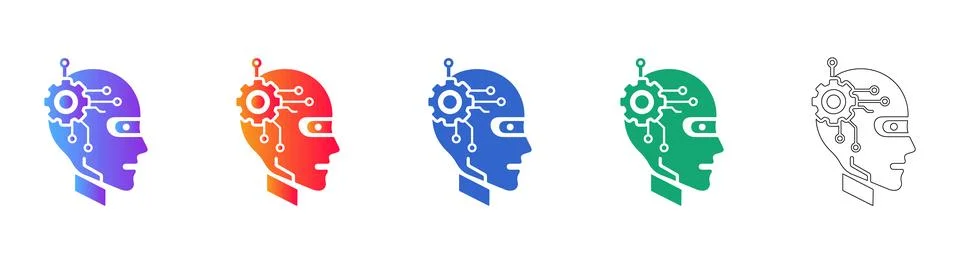 Artificial Intelligence Human Head Icon Set Illustrazione stock