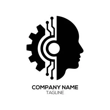 Artificial Intelligence Human Head Logo Design with Gear and Circuit Elements Stock Illustration