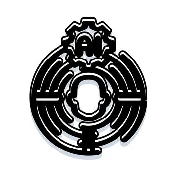 Artificial intelligence human head maze gear concept 库存插图