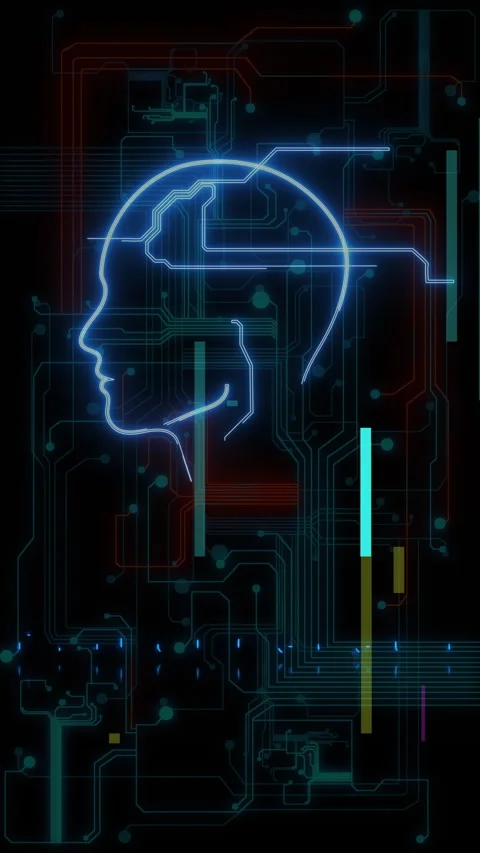 Artificial intelligence human head profile animation Stock Footage 333773112