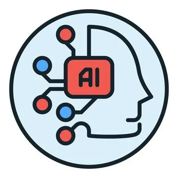Artificial Intelligence Human Head vector AI Chip in Head colored round ico.. Stock Illustration