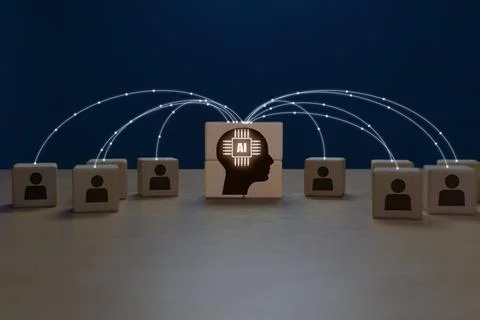 Artificial intelligence human icon connects AI brain icon network to improv.. Stock Photos