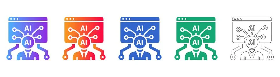 Artificial Intelligence Human Machine Interface Concept Icons イラスト素材